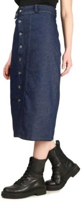 AMORE CREATION Solid Women Straight Blue Skirt