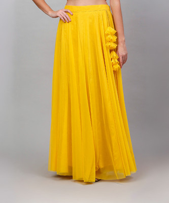 NEUDIS Solid Women Flared Yellow Skirt