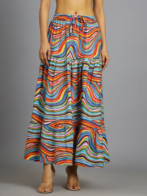 Ravaiyaa - Attitude Is Everything Printed Women Tiered Multicolor Skirt