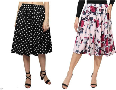Manat Diva Polka Print, Floral Print Women A-line Multicolor Skirt