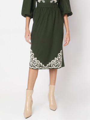 VERO MODA Solid Women Straight Green Skirt