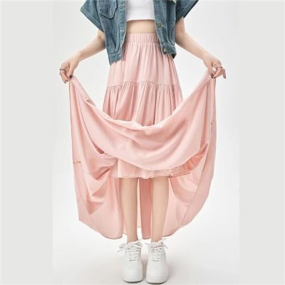 HR FASHION Solid Women Regular Pink Skirt