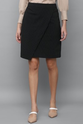 Allen Solly Striped Women Pencil Black Skirt