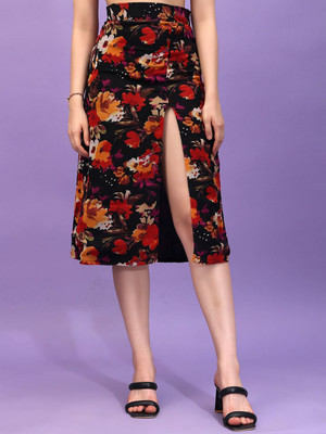 Moda Rapido Printed Women Flared Black Skirt