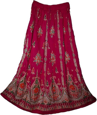 VINIROH Floral Print Women Flared Maroon Skirt