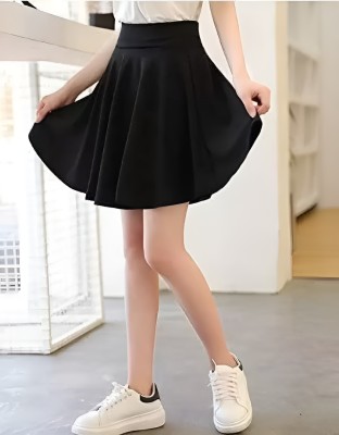 CABIVA Solid Women Flared Black Skirt