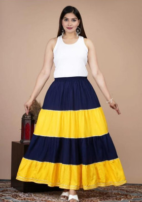 Mrfabric Solid Women Tiered Yellow Skirt