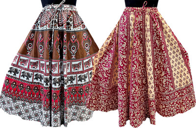 KrishvProducts Printed Women Flared Multicolor Skirt