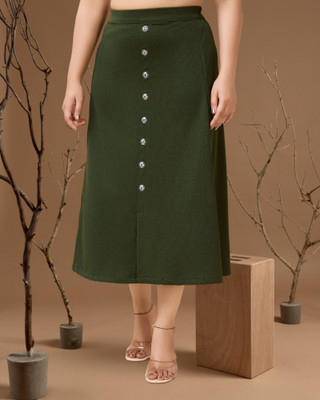 Herway Solid Women A-line Green Skirt