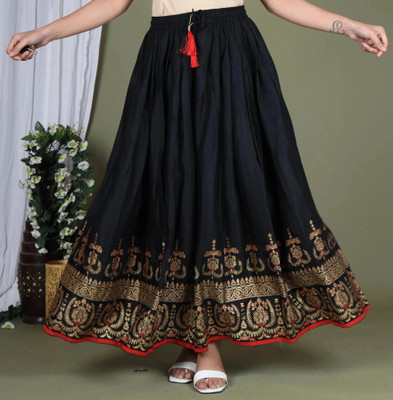 HARSUKHI Printed Women Flared Black Skirt