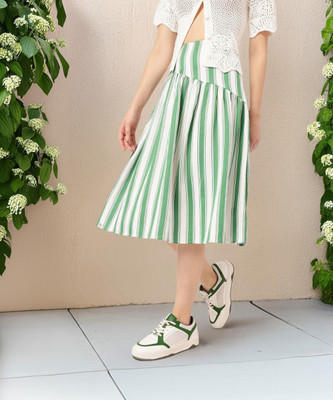 Dressberry Striped Women A-line White, Green Skirt