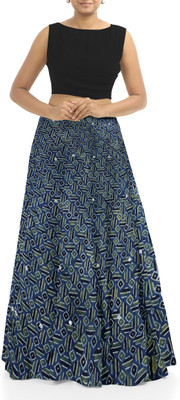 Garvi Gurjari Self Design Women Regular Blue Skirt