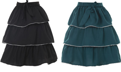 HEAVENS CREATIONS Floral Print Girls Pleated Brown Skirt