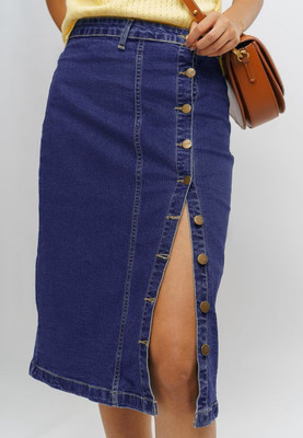 Achyutaya Fashion Solid Women A-line Dark Blue Skirt