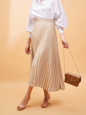 SASSAFRAS Solid Women Pleated Beige Skirt