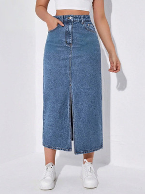 dolsia Solid Women Pencil Blue Skirt
