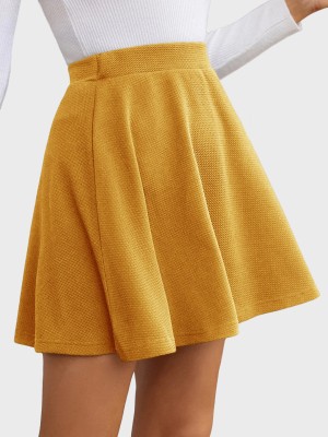 DIMPY GARMENTS Solid Women Flared Yellow Skirt