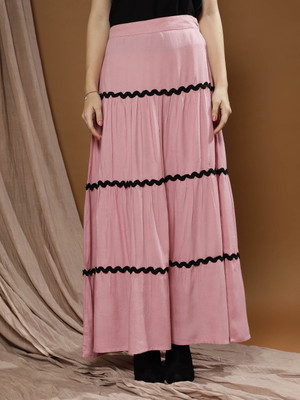 ATHENA Solid Women Flared Pink Skirt