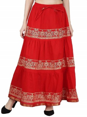 VIKALPS Printed Women A-line Red Skirt