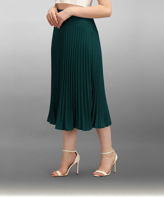 Deklook Solid Women Pleated Green Skirt