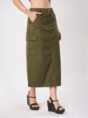 Roadster Solid Women A-line Dark Green Skirt
