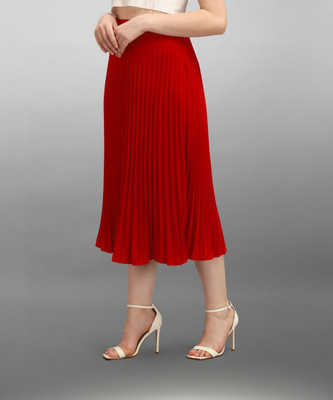 ZWERLON Solid Women Flared Red Skirt