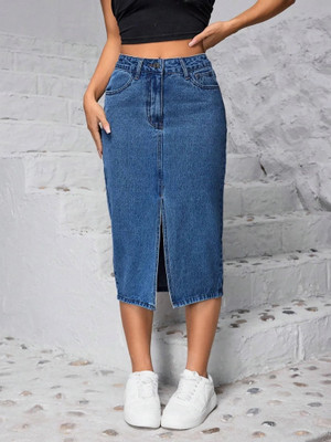 ACUAN Washed Women Pencil Light Blue Skirt