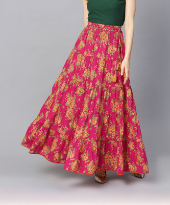 Varanga Floral Print Women Flared Pink Skirt