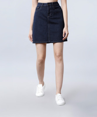 Tokyo Talkies Solid Women A-line Blue Skirt