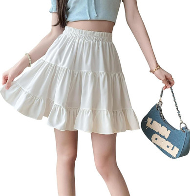Lucky fashion hubs Solid Women Flared White Skirt