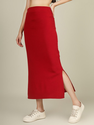 Shakti Fashion For You Solid Women Pencil Red Skirt