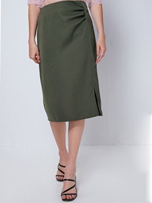 Cover Story Solid Women Regular Green Skirt