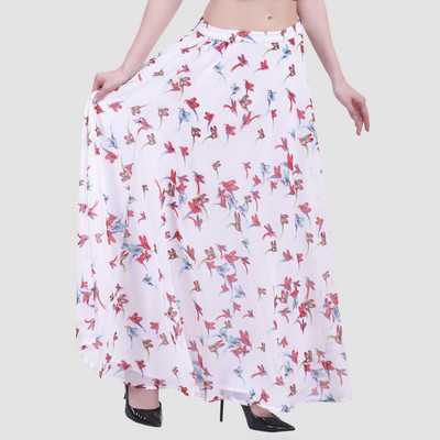 color world Floral Print Women Flared White Skirt