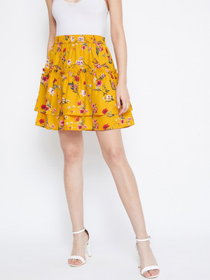 Berrylush Floral Print Women Flared Yellow Skirt