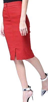 HRIKSHIKA FASHION Solid Women Pencil Red Skirt
