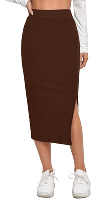 RD DESIGN Solid Women Pencil Brown Skirt