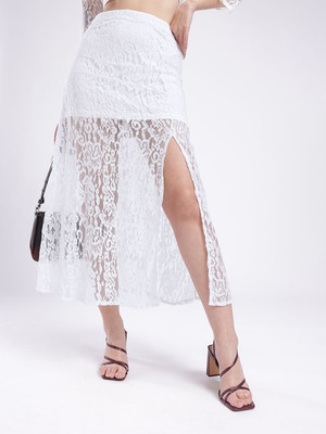 Glitchez Self Design Women A-line White Skirt