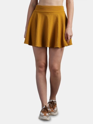 Kamz Self Design Women Flared Yellow Skirt