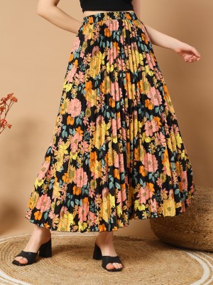 OTABU Floral Print Women A-line Yellow Skirt