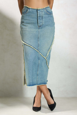 virgio Solid Women Straight Light Blue Skirt