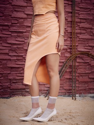 ATHENA Solid Women A-line Orange Skirt