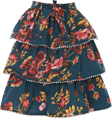 Mamnoon Striped Girls Pleated Dark Green Skirt