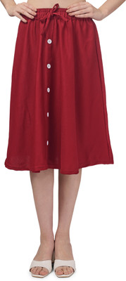 Herway Solid Women Flared Maroon Skirt