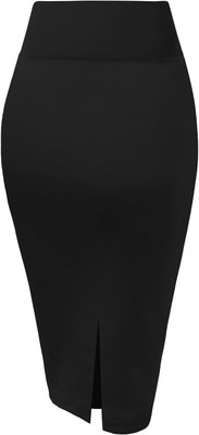 Woo THiNG Solid Women Pencil Black Skirt