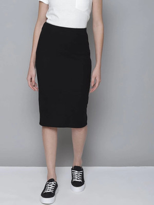 CuisineX Solid Women Pencil Black Skirt