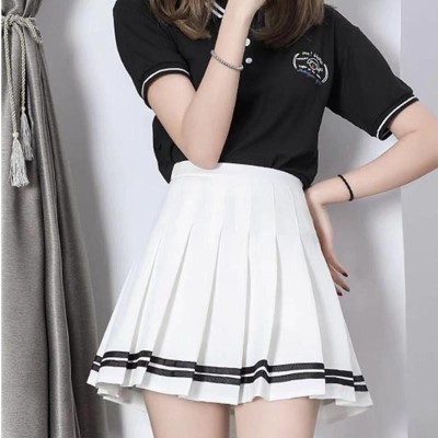 J K FASHION Striped Women Pleated White, Black Skirt