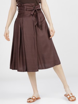 Tokyo Talkies Solid Women Flared Brown Skirt