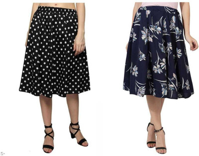 Manat Diva Floral Print, Polka Print Women A-line Multicolor Skirt