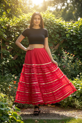 avee fashion Striped Women Flared Red Skirt