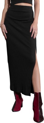 Ann Springs Solid Women Pencil Black Skirt